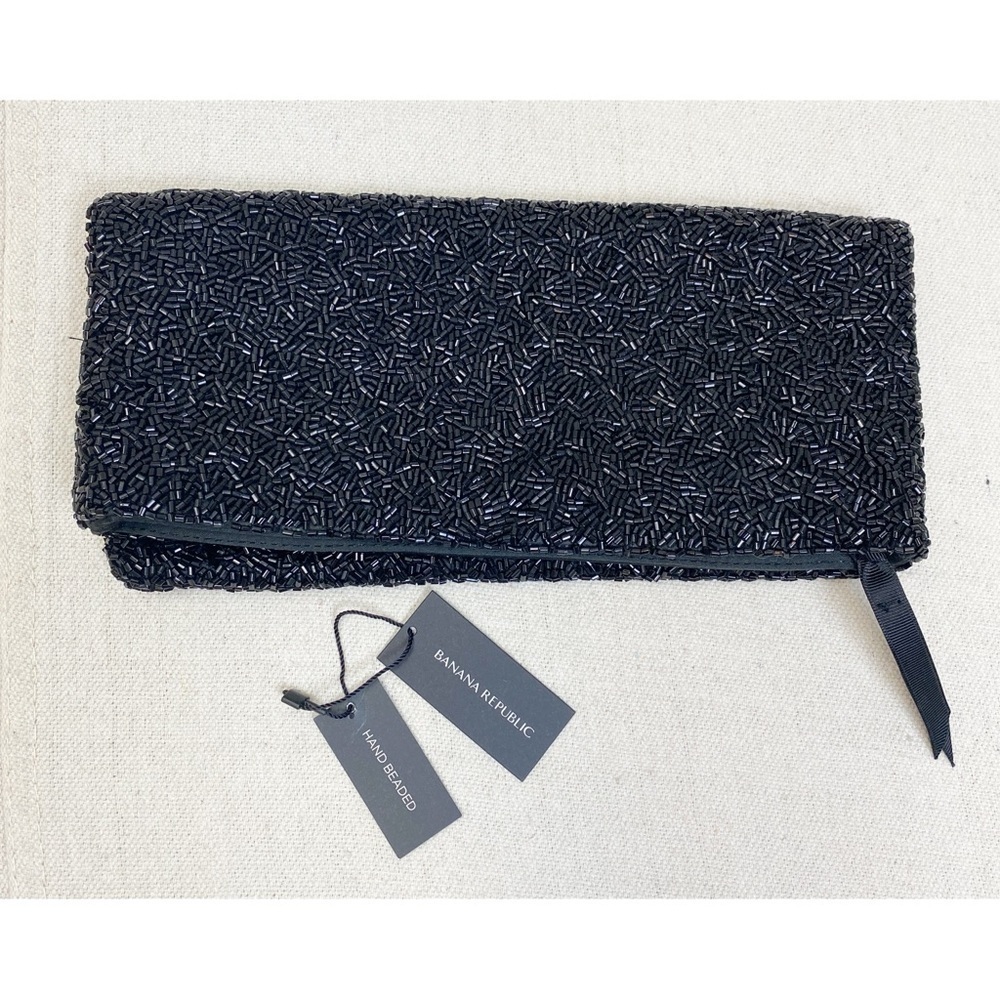 Banana Republic Black Hand Beaded Clutch